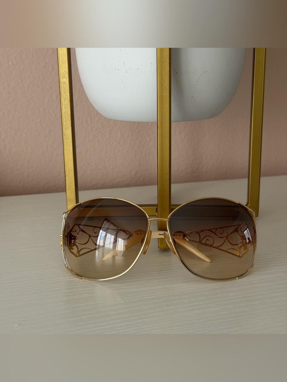Roberto Cavalli Targeile 372S Sunglasses Gold Filigree Rhinestone Aviator Case